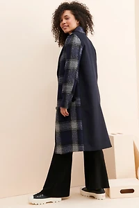 Bernardo Fuzzy Plaid Overcoat