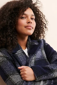 Bernardo Fuzzy Plaid Overcoat