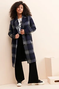 Bernardo Fuzzy Plaid Overcoat