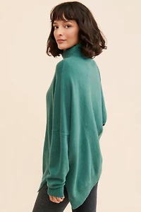 Flat White Asymmetrical Hem Turtleneck Sweater