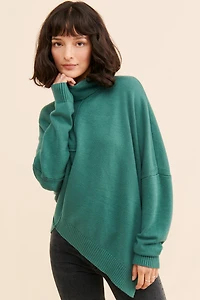 Flat White Asymmetrical Hem Turtleneck Sweater