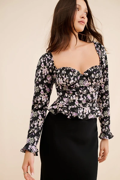 ASTR the Label Floral Corset Long Sleeve Top
