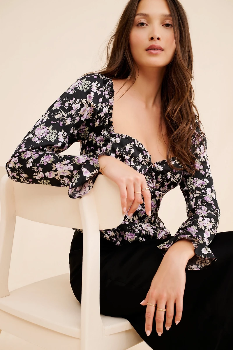 ASTR the Label Floral Corset Long Sleeve Top