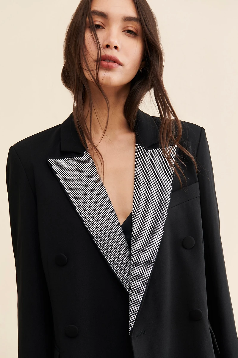 Avec Les Filles Rhinestone Tuxedo Blazer