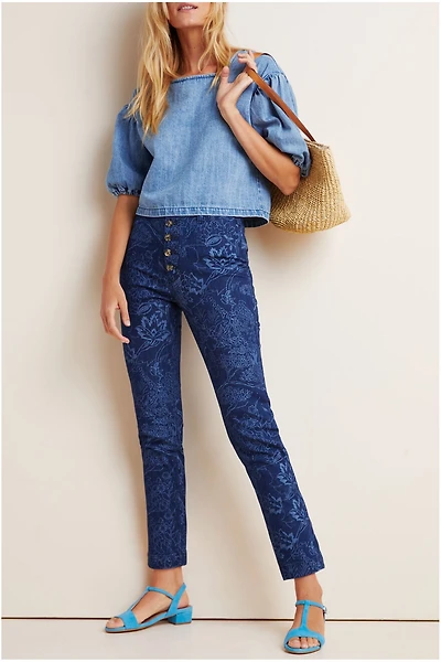 Pilcro Floral-Printed Straight Jeans