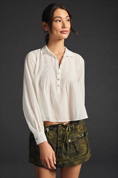 Pintuck Button-Front Blouse