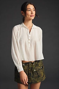 Pintuck Button-Front Blouse