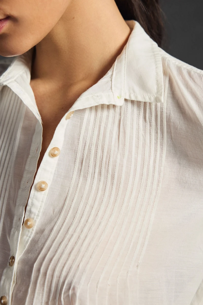 Pintuck Button-Front Blouse