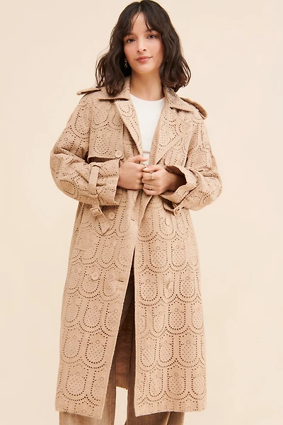 FARM Rio Pineapple Cotton Eyelet Trench Coat