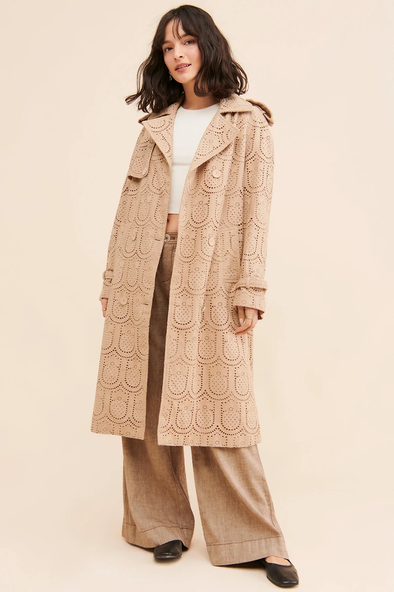 FARM Rio Pineapple Cotton Eyelet Trench Coat