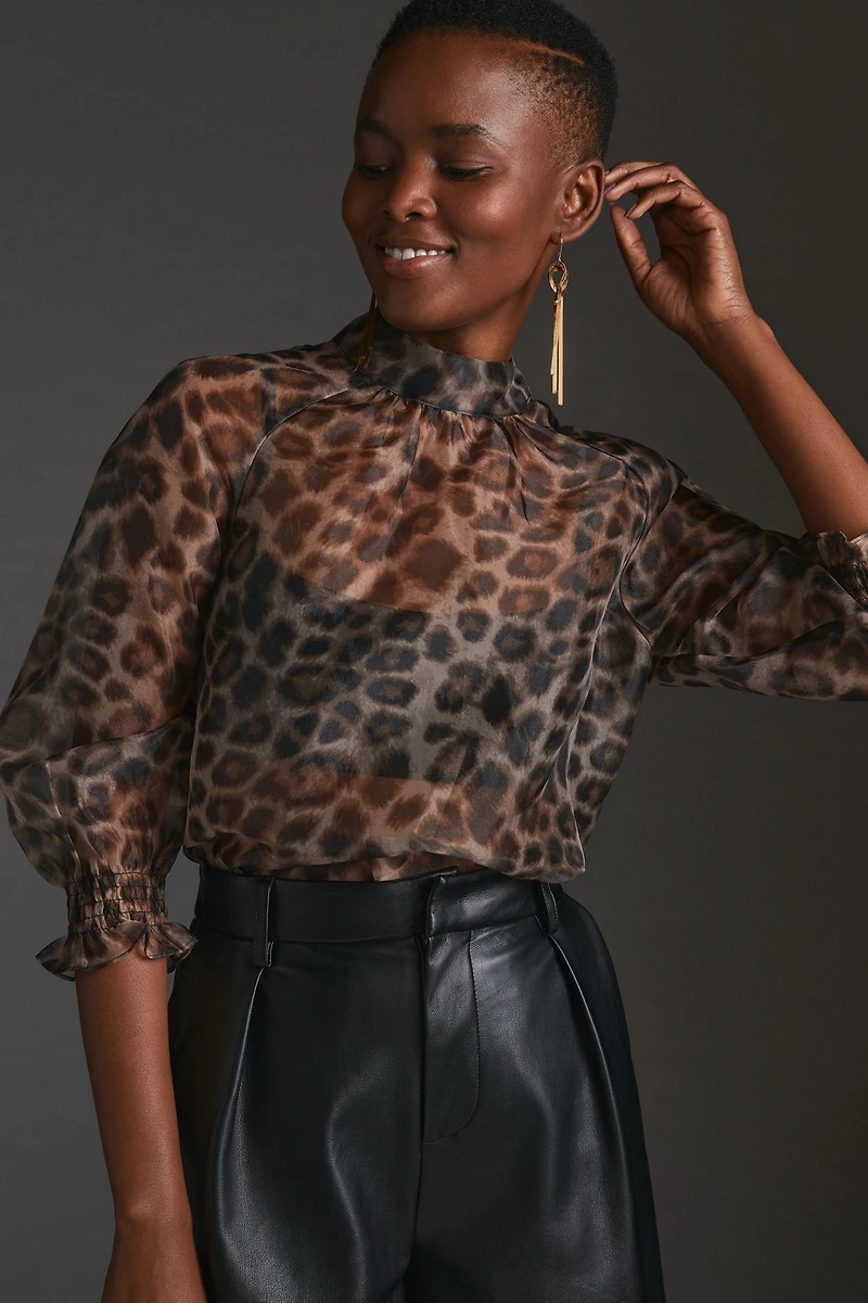 Daniel Rainn Leopard Sheer Blouse