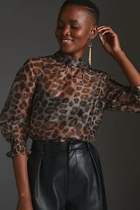 Daniel Rainn Leopard Sheer Blouse