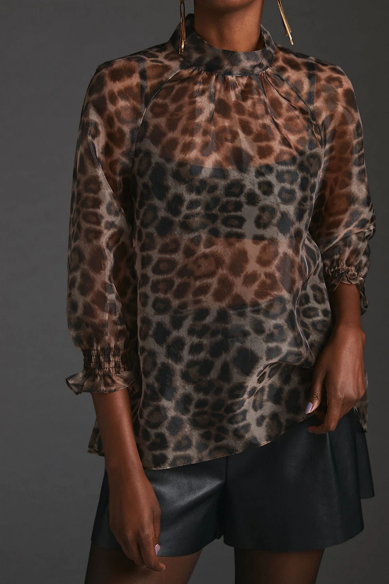 Daniel Rainn Leopard Sheer Blouse