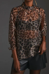 Daniel Rainn Leopard Sheer Blouse