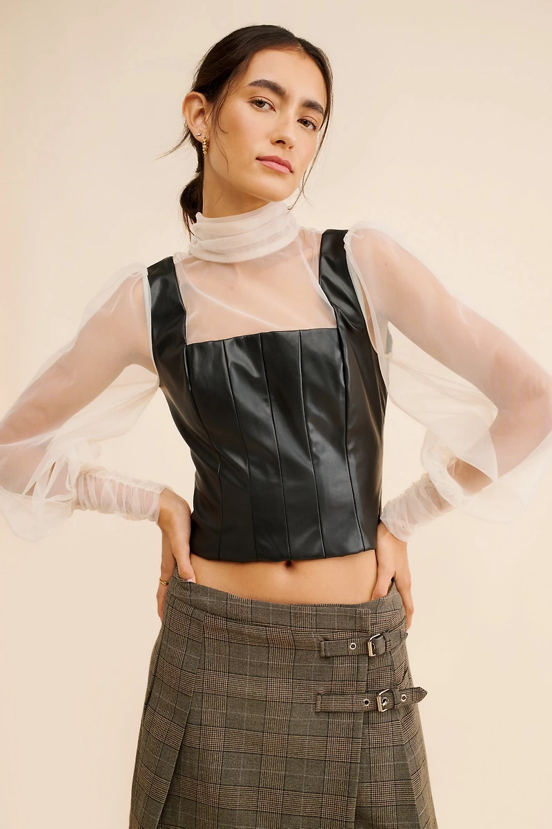 Sunday Brooklyn Mixed Media Vegan Leather Top