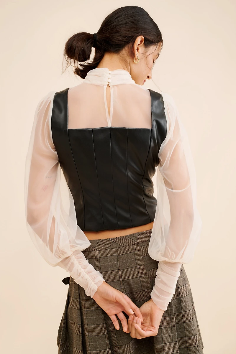 Sunday Brooklyn Mixed Media Vegan Leather Top