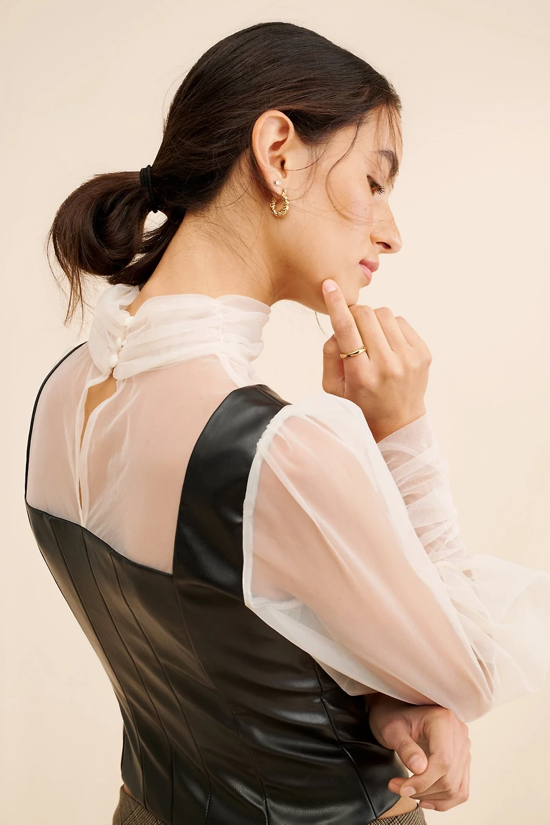 Sunday Brooklyn Mixed Media Vegan Leather Top