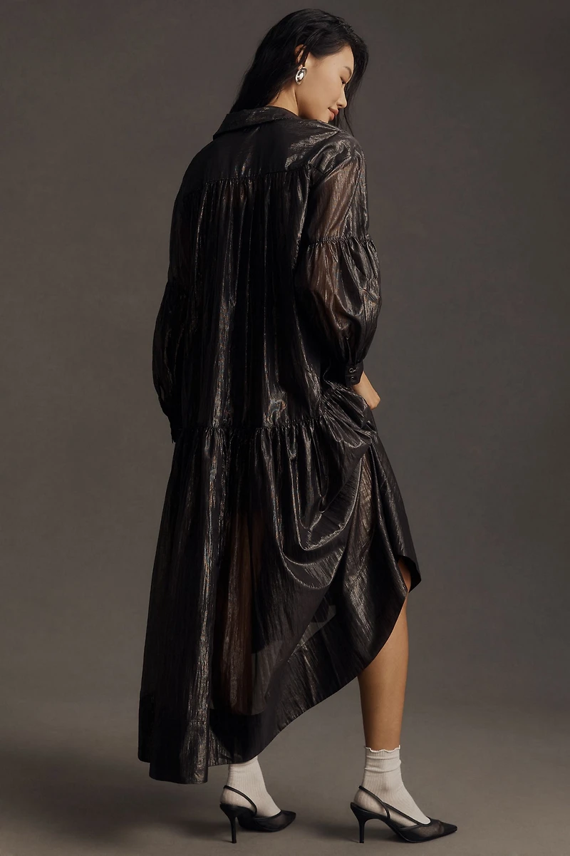 Pilcro Long-Sleeve V-Neck Metallic High-Low Dress