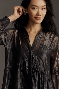 Pilcro Long-Sleeve V-Neck Metallic High-Low Dress