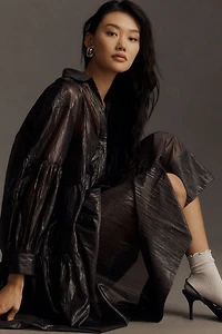 Pilcro Long-Sleeve V-Neck Metallic High-Low Dress
