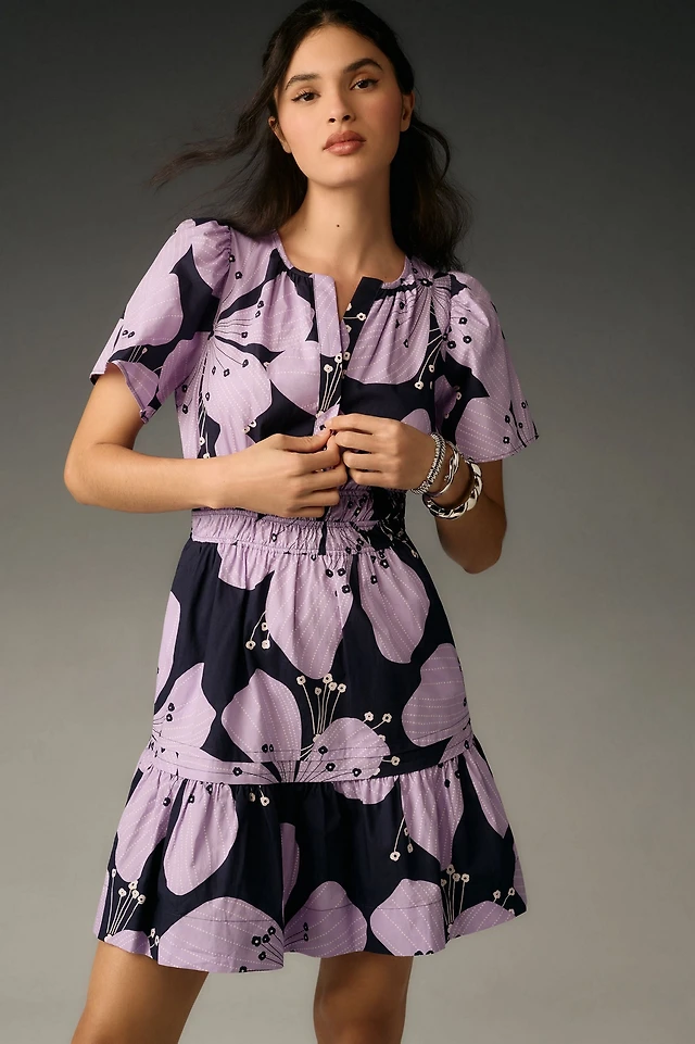 the somerset mini dress denim edition The Somerset Collection By Anthropologie The Somerset Collection Embroidered Denim Mini Dress - Light Indigo Wash