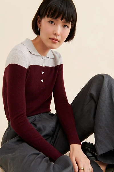 Pure Cashmere Two Toned Polo Sweater
