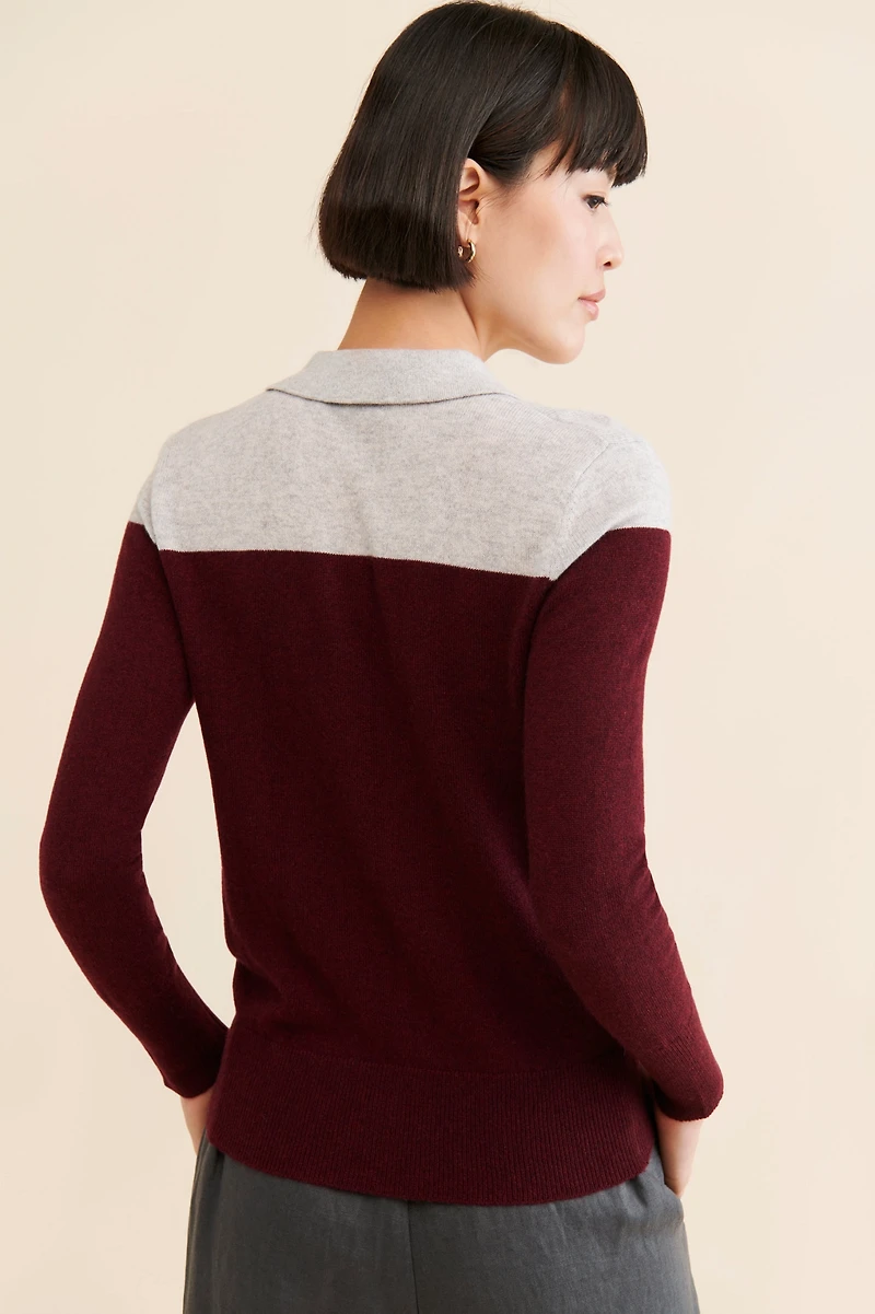Pure Cashmere Two Toned Polo Sweater