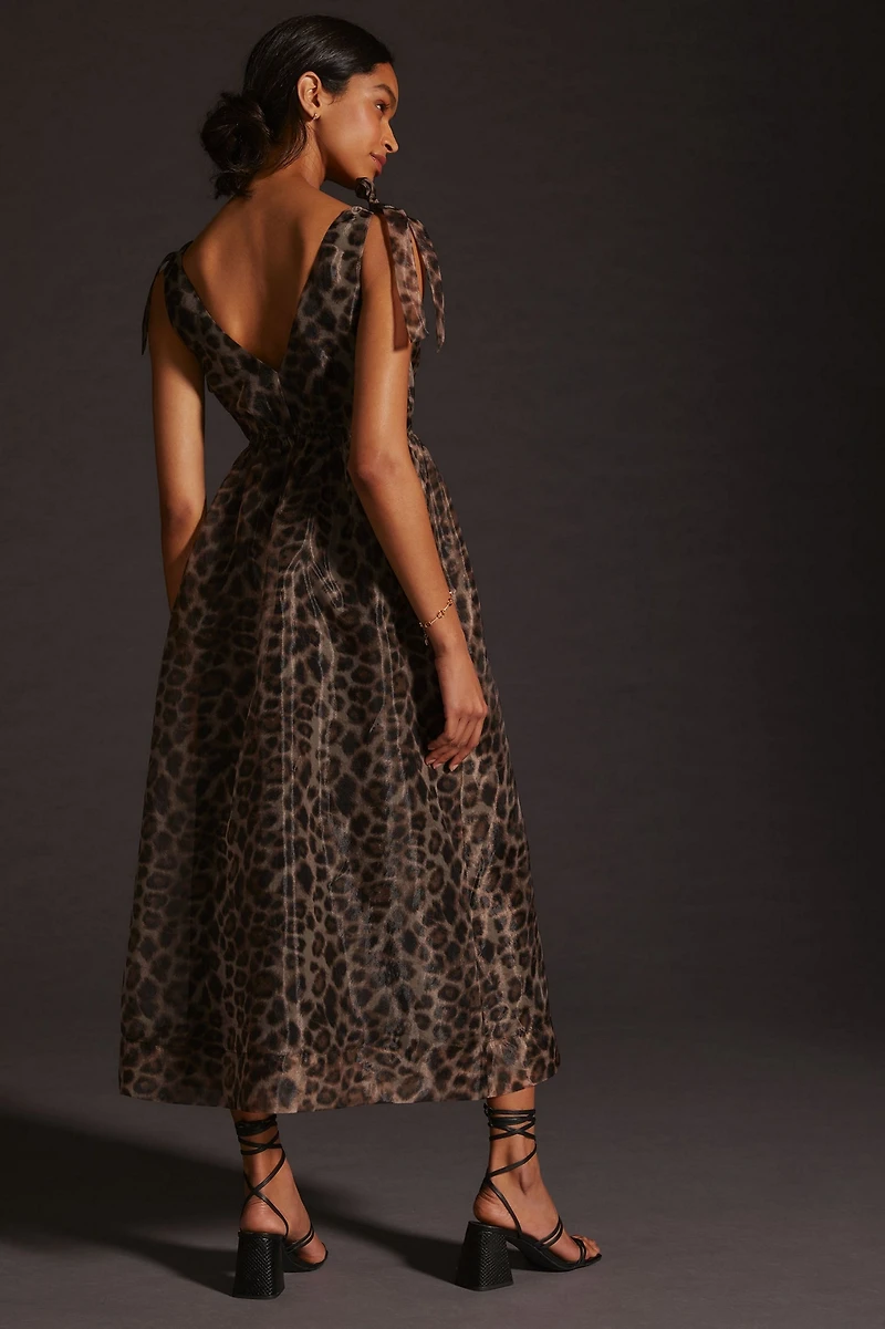 Daniel Rainn Organza Printed V-Neck Maxi Dress