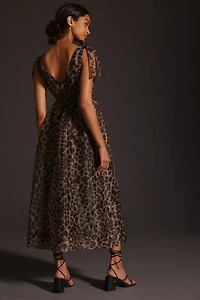 Daniel Rainn Organza Printed V-Neck Maxi Dress