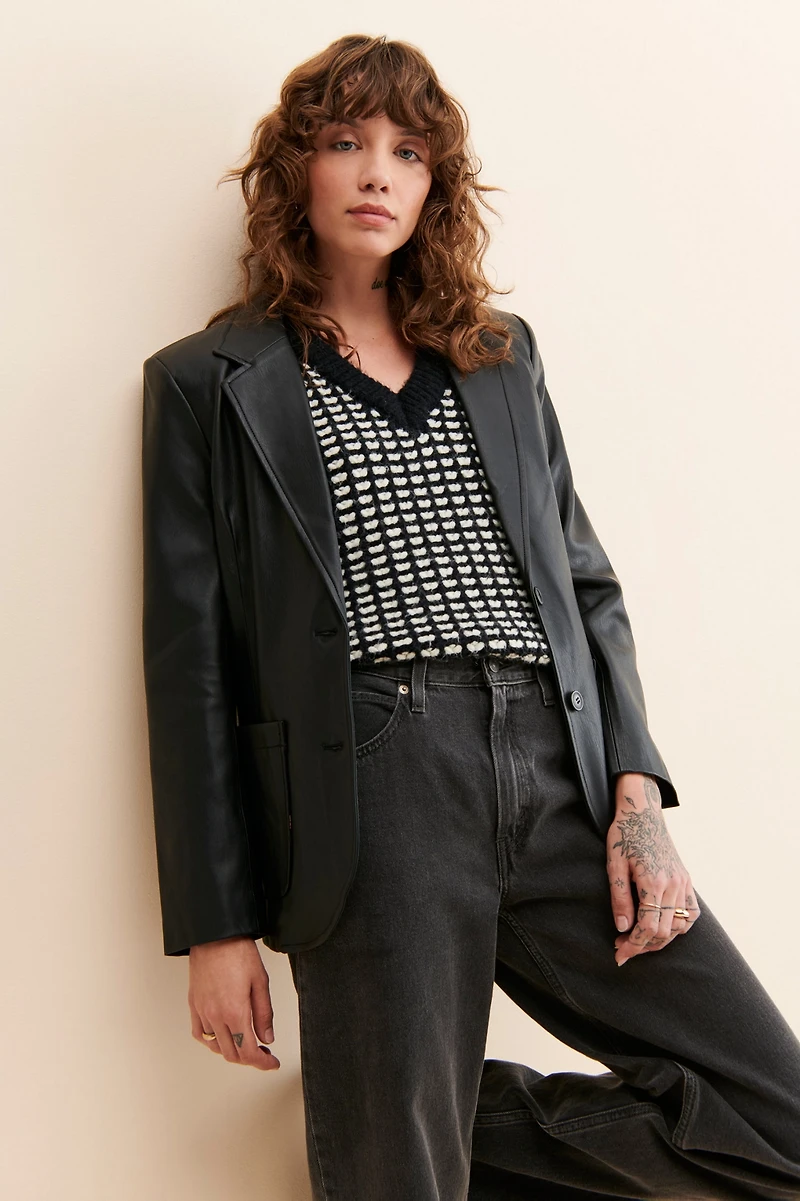 Patch Pocket Vegan Leather Blazer