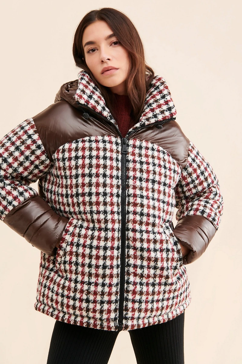Bernardo Houndstooth Puffer Coat