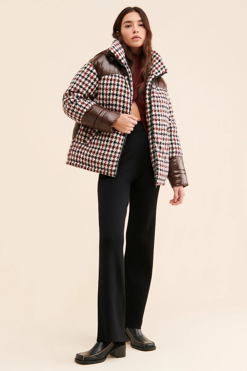 Bernardo Houndstooth Puffer Coat