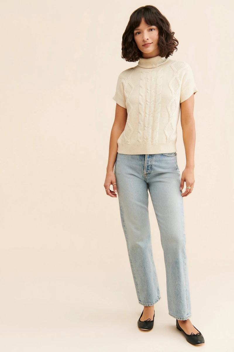 Vigoss Cable Knit Short Sleeve Sweater