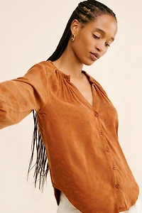 Cloth & Stone Long Sleeve Elastic Neck Buttondown Top