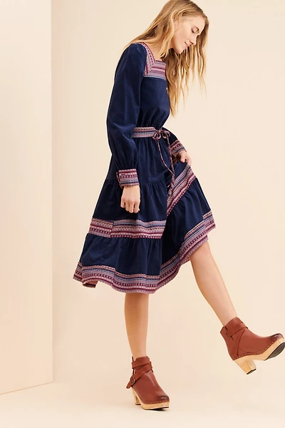 Louche Shina Tiered Jacquard Midi Dress