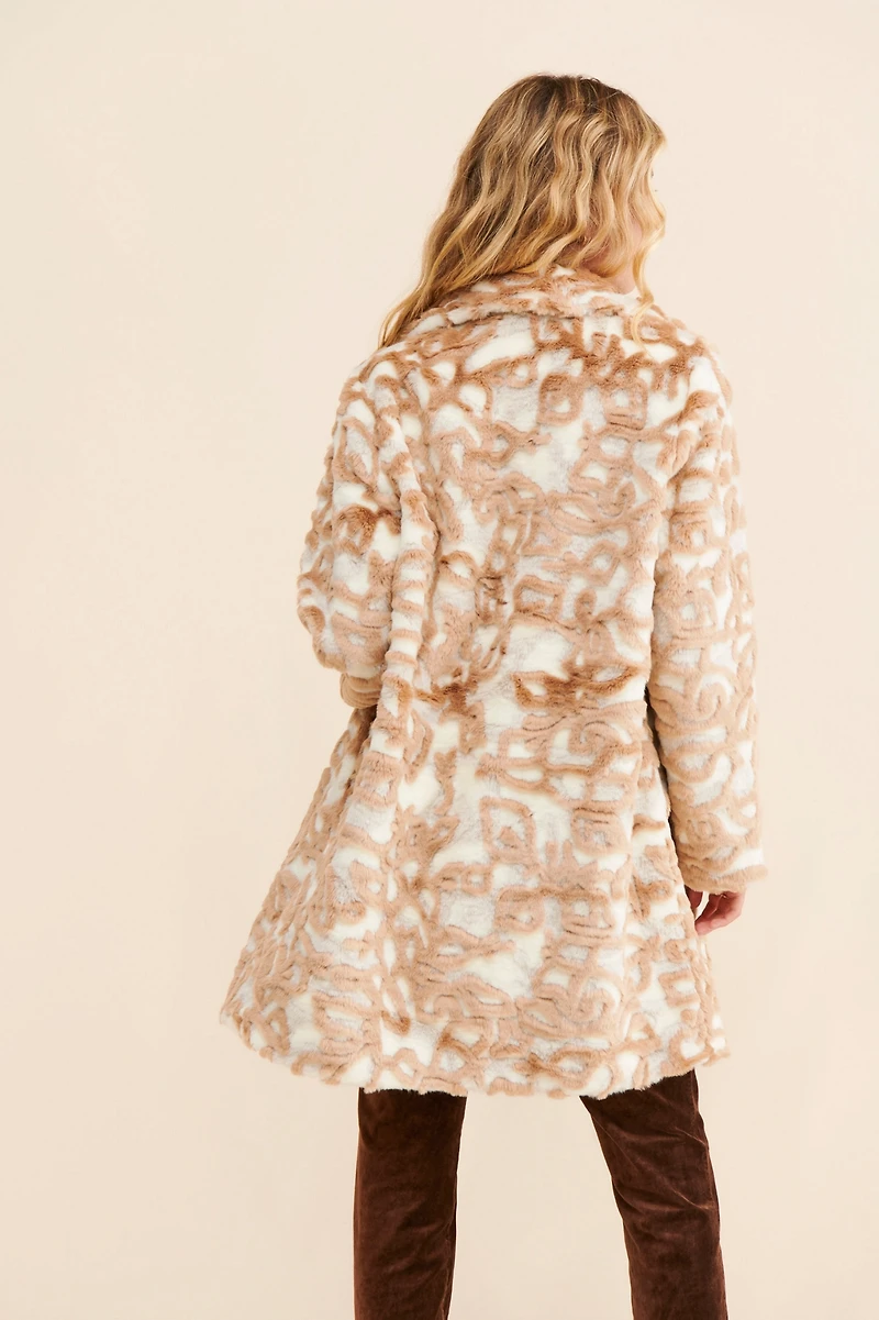 Ruby + Ed Abstract Floral Faux Fur Coat