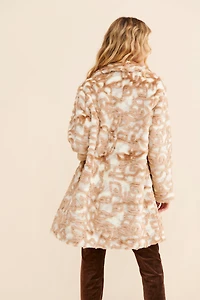 Ruby + Ed Abstract Floral Faux Fur Coat