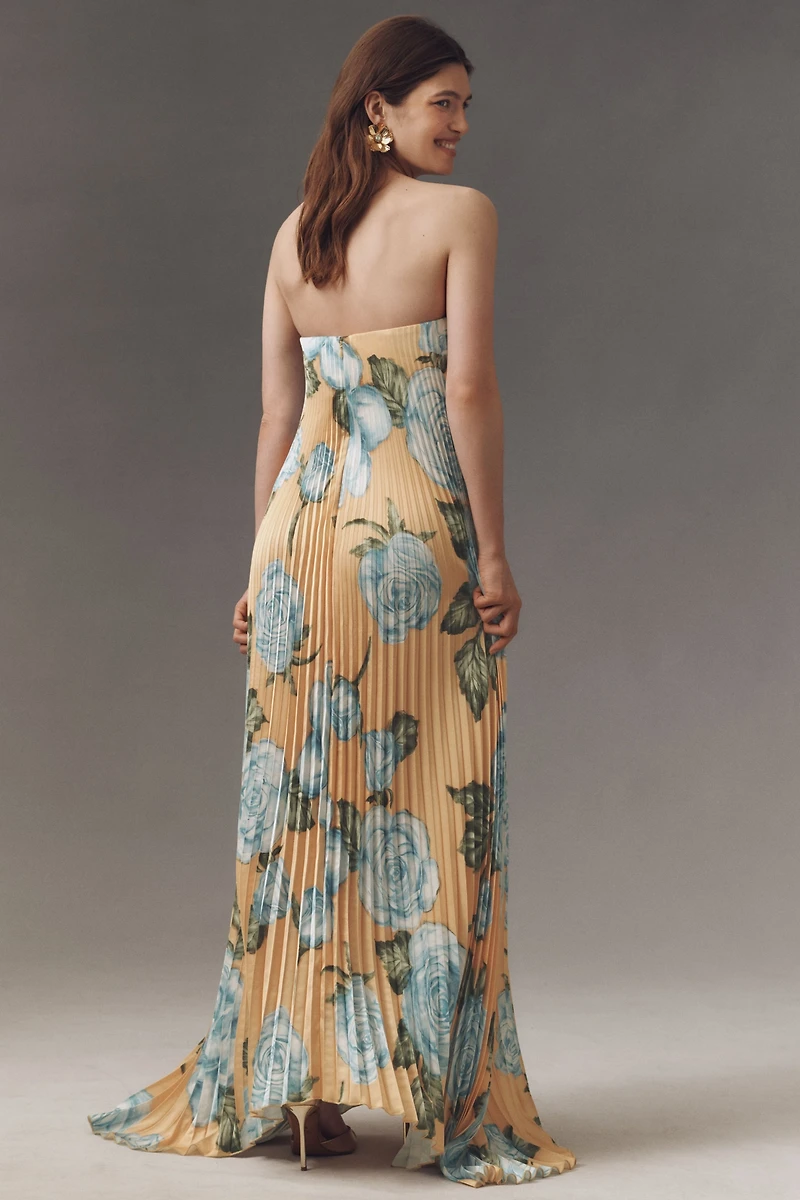L'IDÉE Strapless Pleated Black Tie Gown