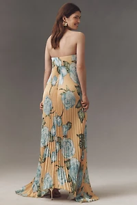 L'IDÉE Strapless Pleated Black Tie Gown