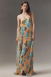 L'IDÉE Strapless Pleated Black Tie Gown