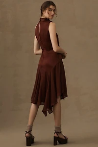 Mock-Neck Asymmetrical Draped Midi Dress
