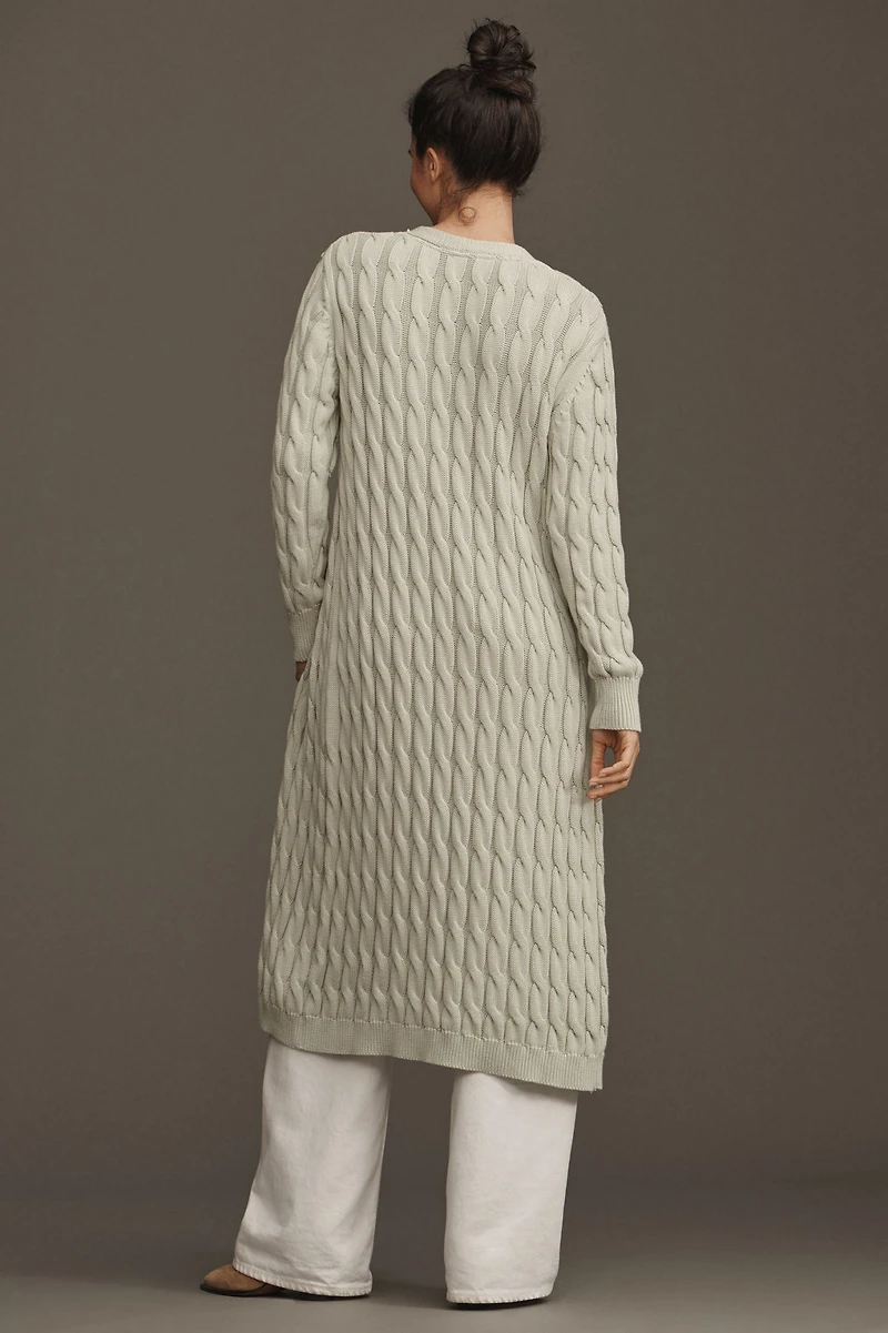Ollari Extra-Long Cable Cardigan Sweater
