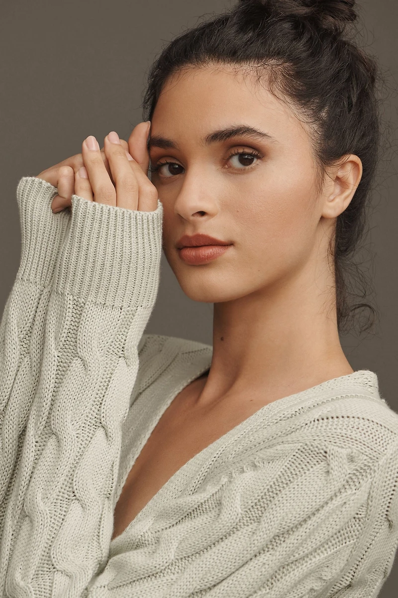 Ollari Extra-Long Cable Cardigan Sweater
