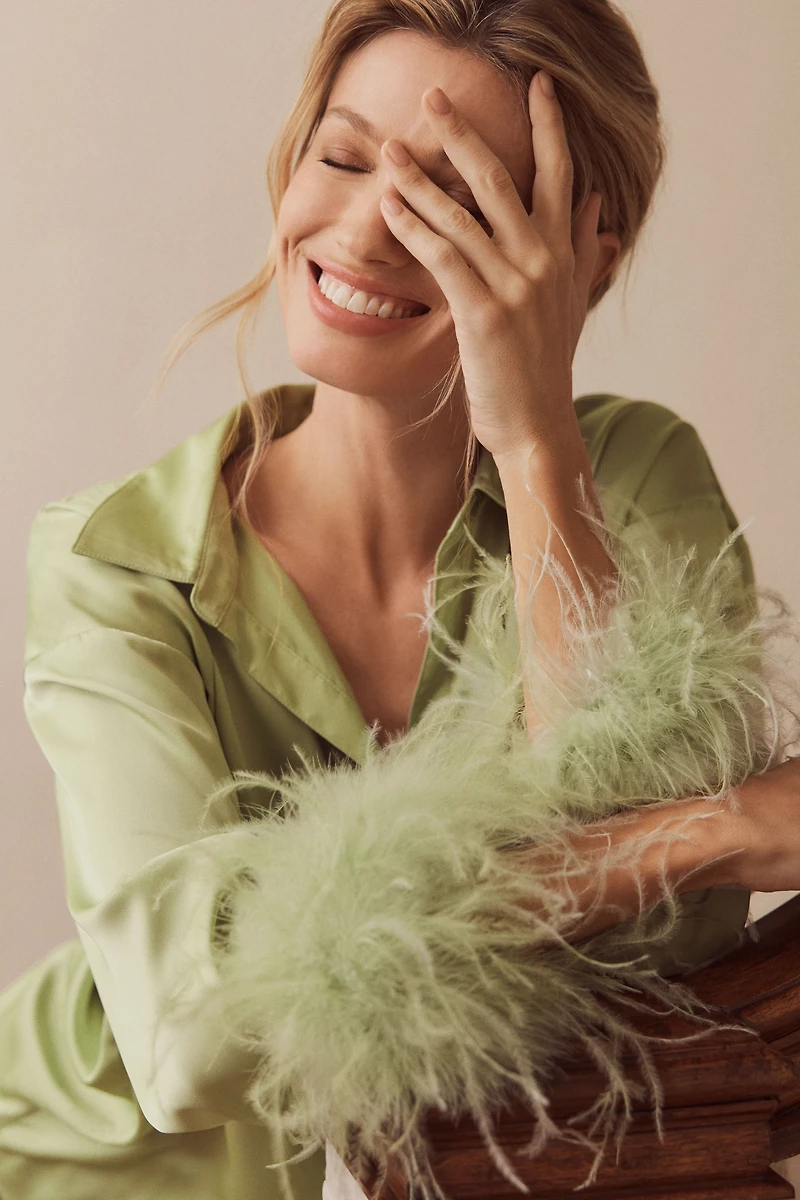 Hutch Faux-Feather Trim Short Pajama Set