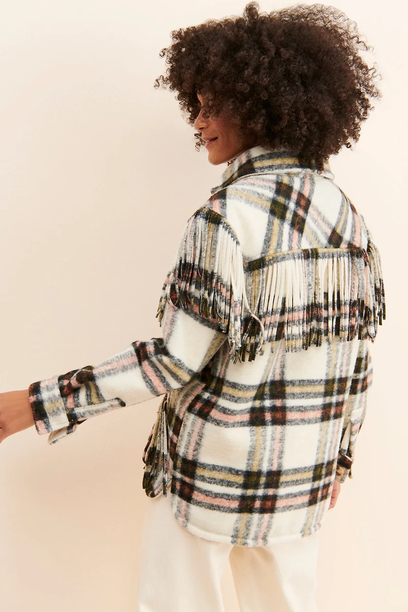 [BLANKNYC] Plaid Fringe Shirt Jacket
