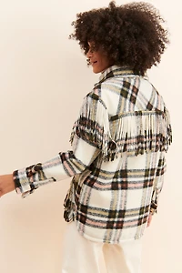 [BLANKNYC] Plaid Fringe Shirt Jacket