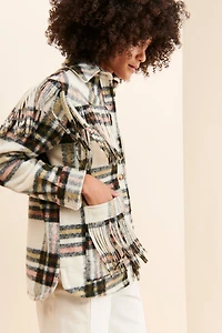 [BLANKNYC] Plaid Fringe Shirt Jacket