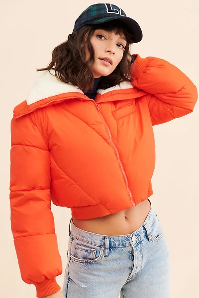 Maeve Sherpa Collar Cropped Puffer Jacket