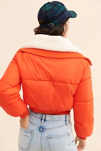 Maeve Sherpa Collar Cropped Puffer Jacket