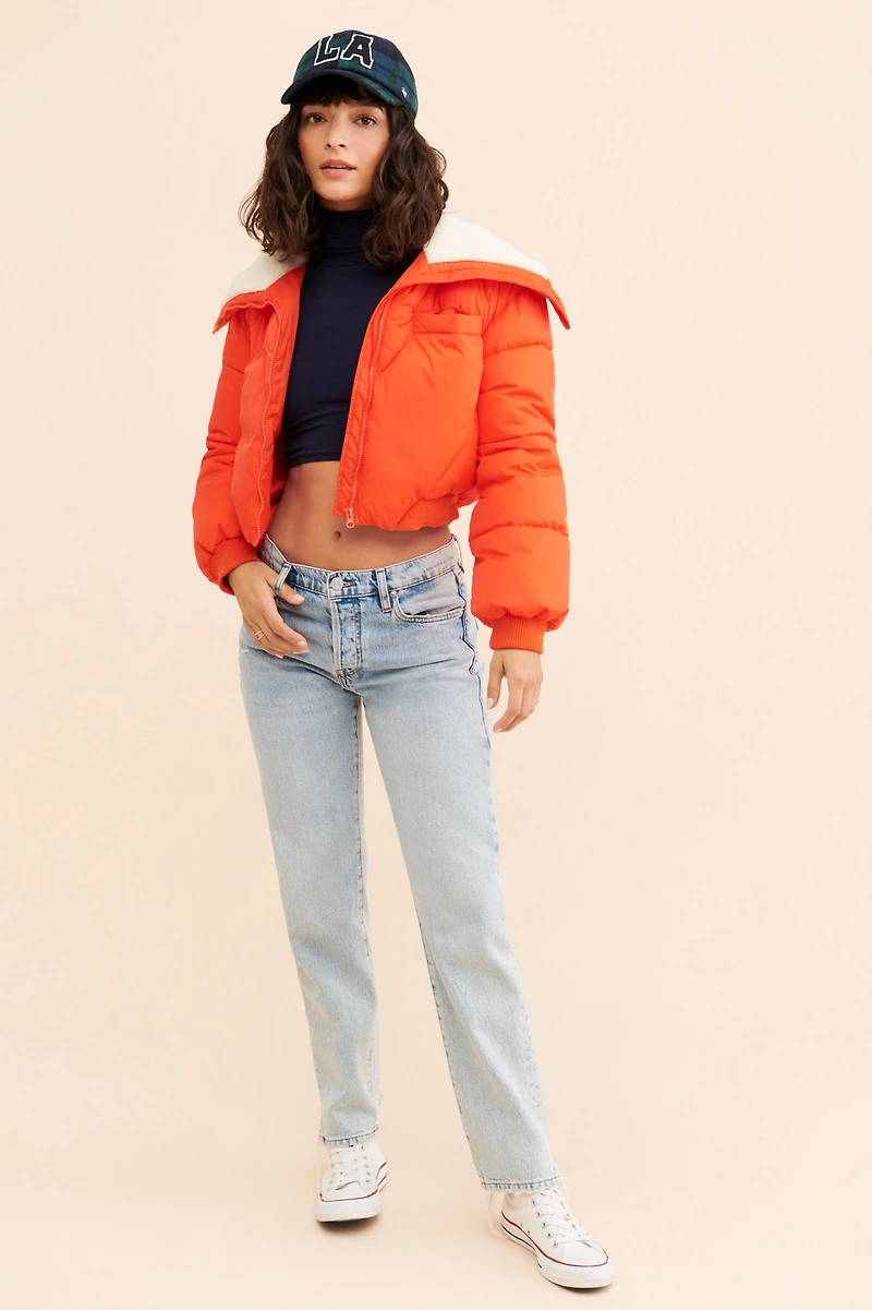 Maeve Sherpa Collar Cropped Puffer Jacket